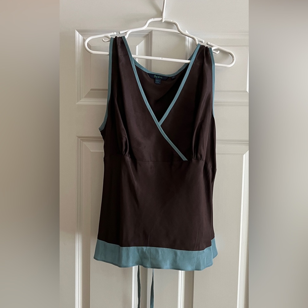 Boden Brown and Blue Sleeveless Blouse